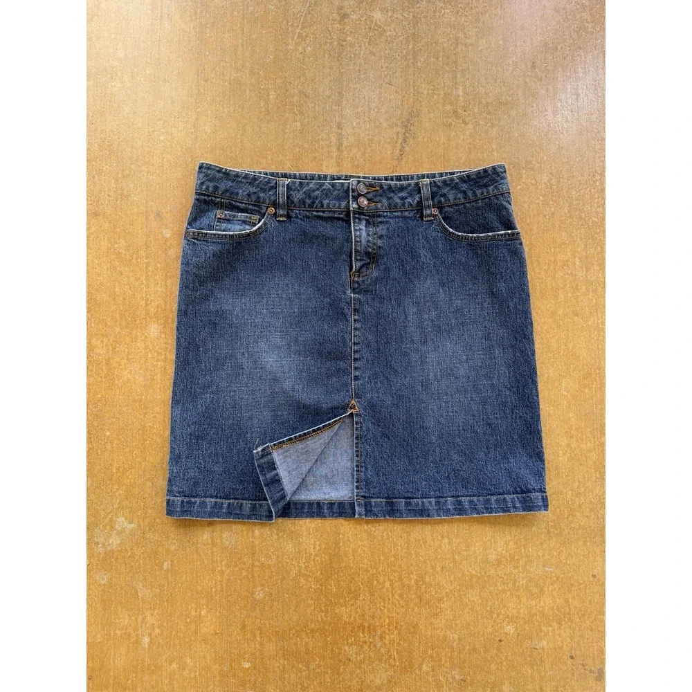 Roxy Jean Vintage Y2K Denim Mini Skirt Blue Mid Rise Size 13 34W Short Skater